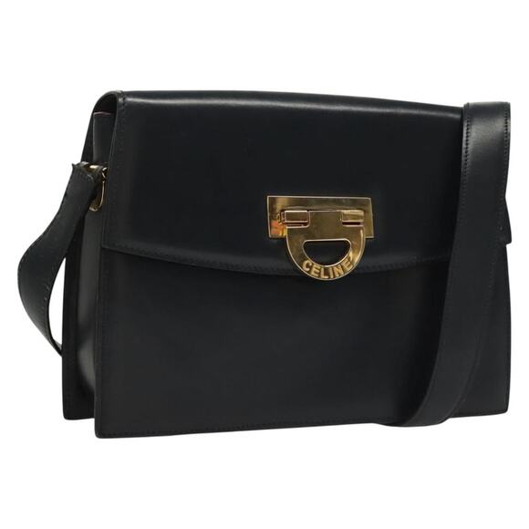 CELINE Shoulder Bag Leather Navy Gold - Picture 1 of 13